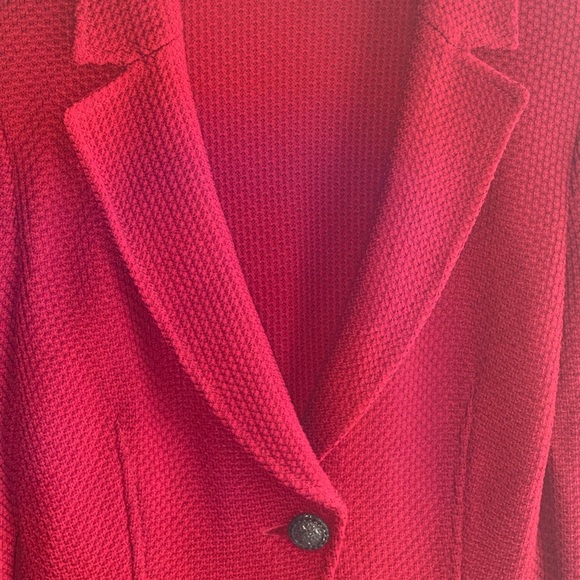ST. JOHN Santana Red Knit One-Button Blazer Jacket Gunmetal Hardware Size 4 - Picture 4 of 11